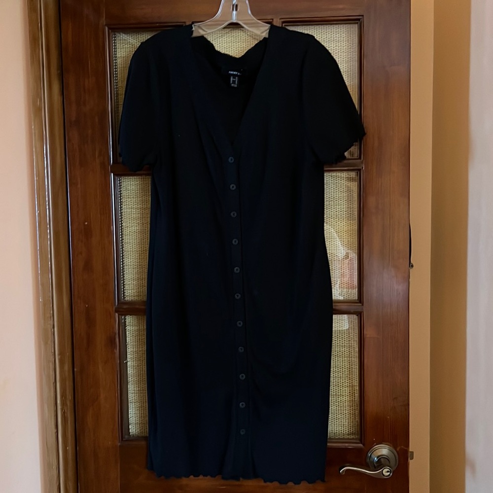 Short Sleeve Button-down Black Dress